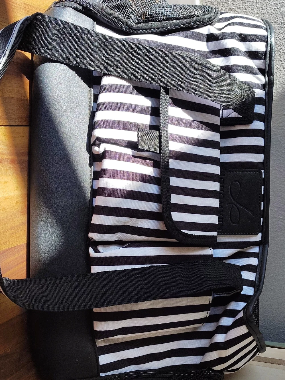 Black and White Striped Pet Carrier Bag